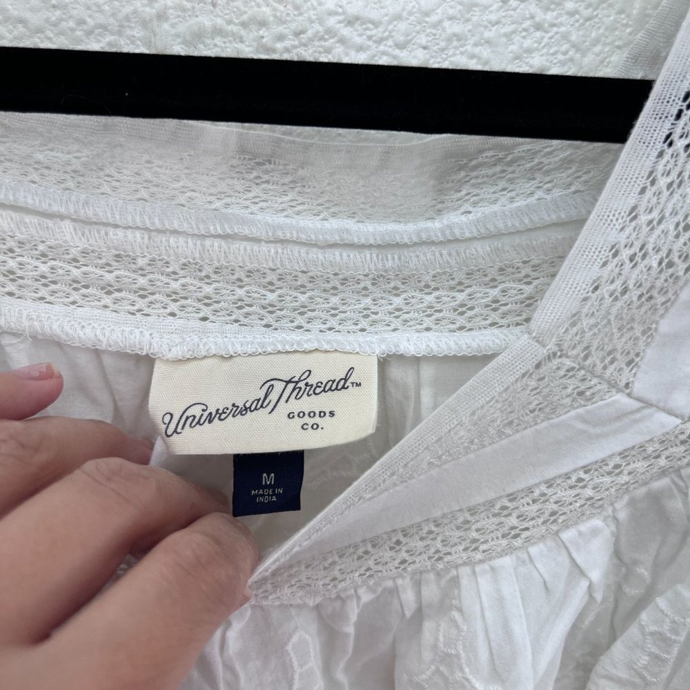 Universal Thread Eyelet white cropped ballon sleeves boho Size: M - Picture 3 of 6